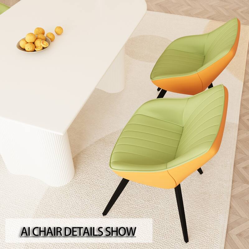 5-Piece Kitchen Table Set for 4, Modern Round Dining Table Set with Carved Legs and PU Leather Chairs for Dining Room