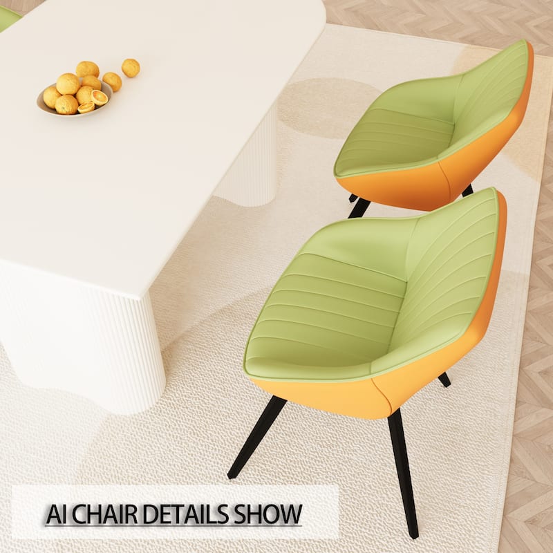 Modern Round Dining Table Set with Carved Legs and PU Leather Chairs, 7-Piece Kitchen Table Set for 4 for Dining Room