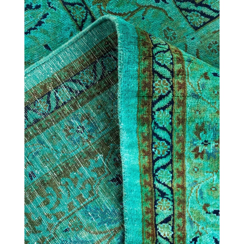 Overton Hand Knotted Wool Vintage Inspired Modern Contemporary Overdyed Green Area Rug - 9' 10" x 14' 3"
