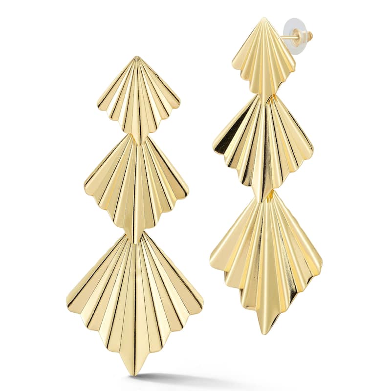 Chloe & Madison Fluted Fan Drop Earrings - Yellow