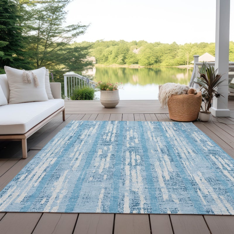 Machine Washable Indoor/ Outdoor Chantille Ombre Stripe Rug - Sky - 9' x 12'