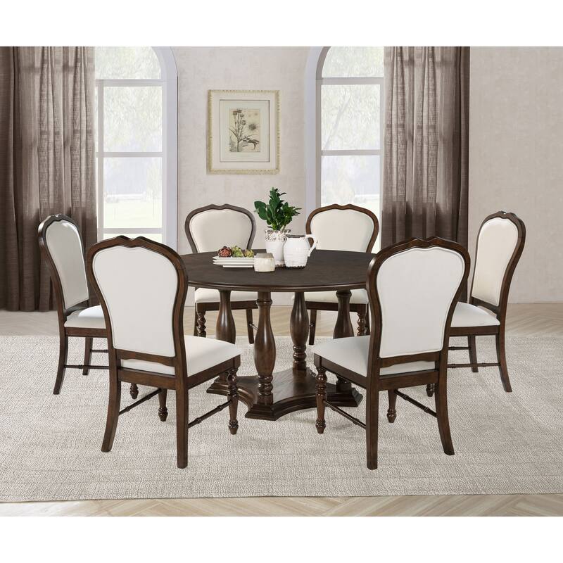 2pc Set Traditional Dining Side Chairs Rich Rounded Backs Turned Legs Upholstery Fabric Kitchen
