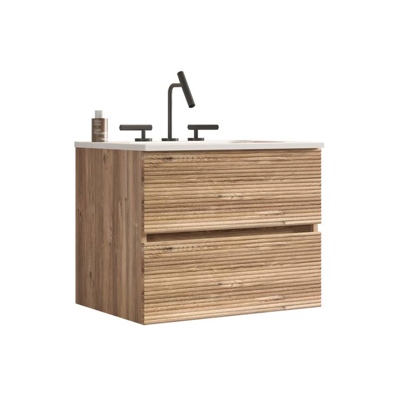 GDFStudio - Gloria Modern Wall-Mounted Floating Bathroom Vanity with Integrated Ceramic Basin & Soft-Close Drawers