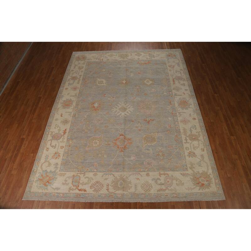 Hand Knotted Oriental 100% Wool Carpet Transitional All-Over Greys & Charcoal Oushak Area Rug - 11' 10'' X 9' 2''