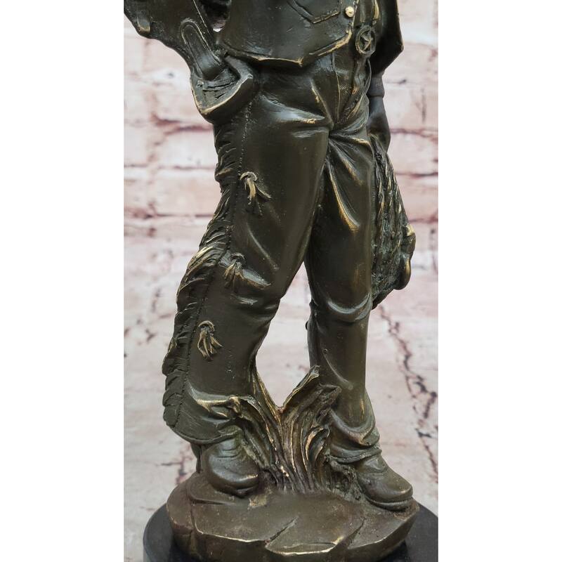 Cowboy With Saddle Bronze Sculpture - Wild West Rancher Western Art