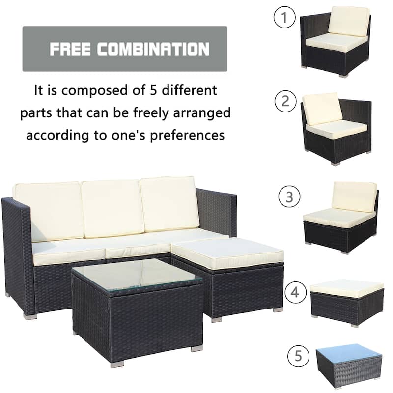 5 Piece Outdoor PE Rattan Wicker Sofa Sets with Coffee Table