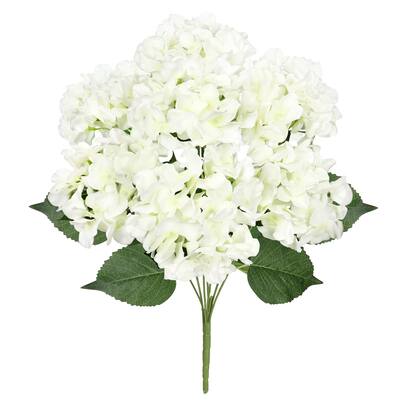 Set of 2 Deluxe Cream White Artificial Hydrangea Flower Stem Bush Bouquet 20in - Cream White - 20" L x 12" W x 12" DP