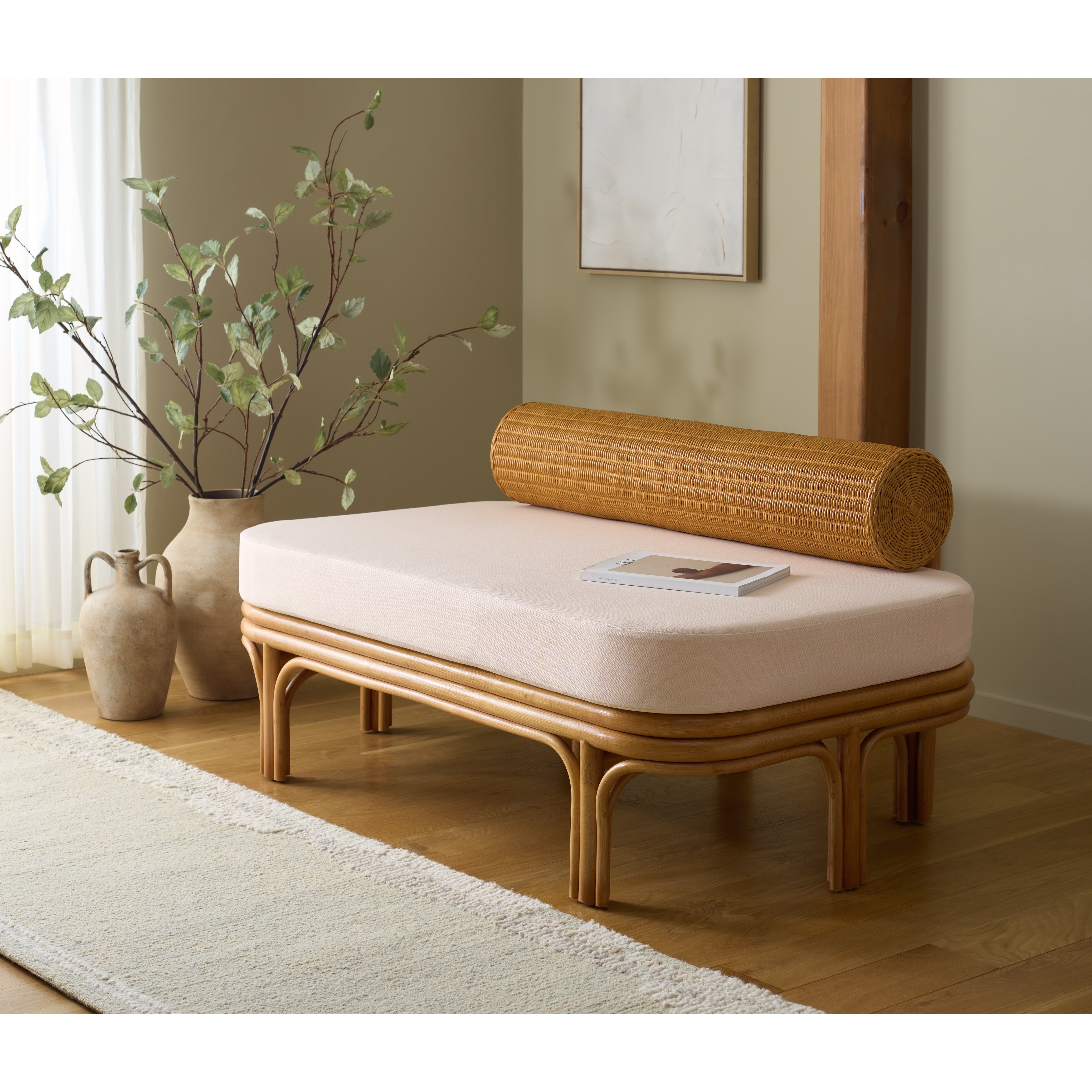 SAFAVIEH Couture Fowley Rattan Bench - 51"W x 31"D x 25"H