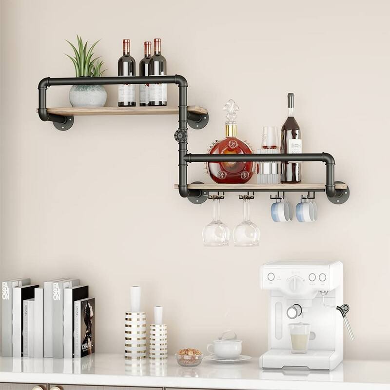 Wine Rack Wall Mounted with 4 Stem Glass Holder - 43.3 x 17.7 x 9.3 inches