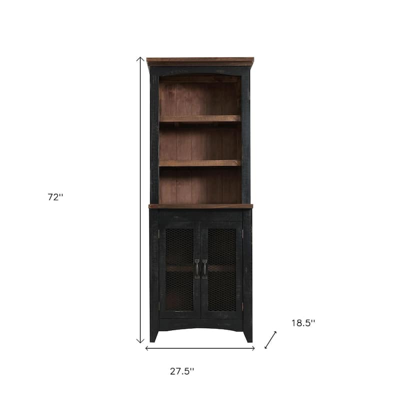 HomeRoots 72" Brown and Black Distressed Wood Dining Hutch With Two Doors