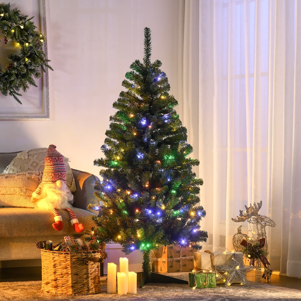 HOMCOM 5ft Tall Prelit Artificial Christmas Tree Holiday Décor with 365 Branches, Auto Open - 4.89 ft