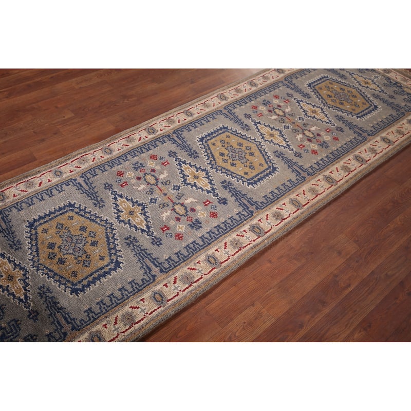 Gray Geometric Viss Oriental Runner Rug Hand-Knotted Wool Carpet - 2'7"x 8'0"