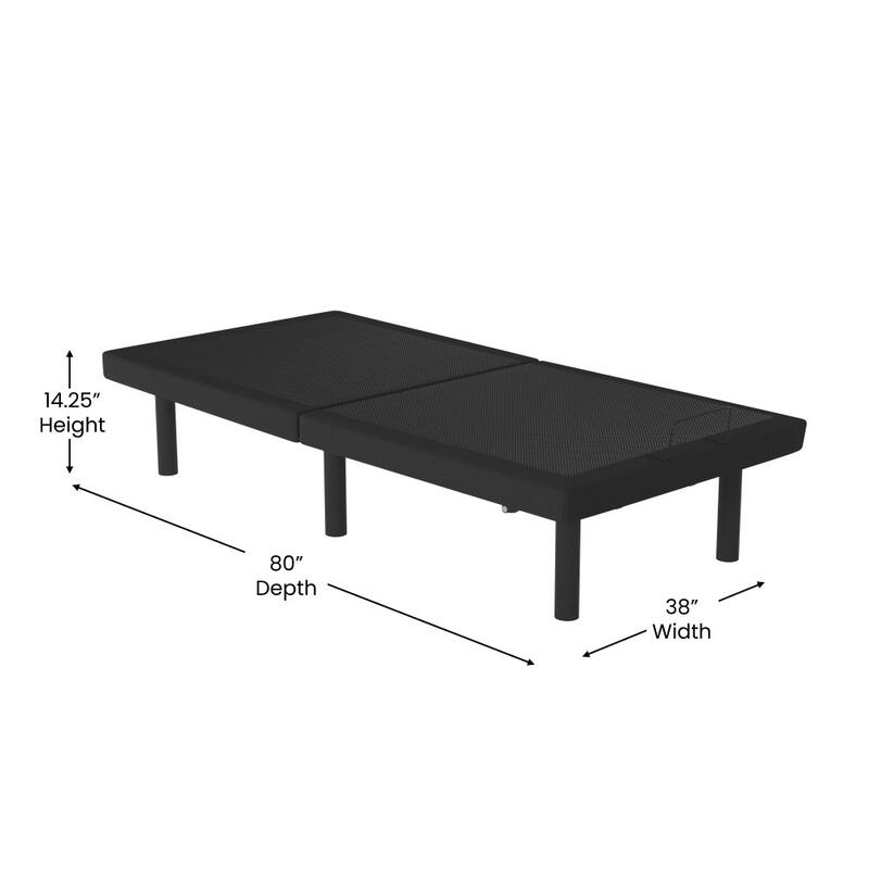 Upholstered Adjustable Bed Base with Wireless Remote in Black