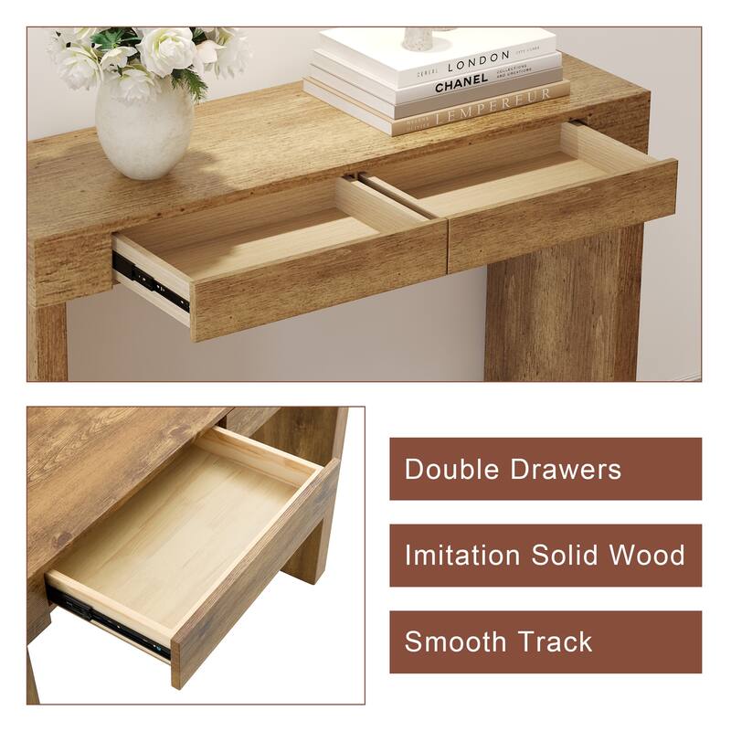 Roomfitters Modern Bar Table with Storage and Wood Grain Finish, 50 Inch Desk or Console