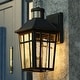 preview thumbnail 1 of 9, Garfield Park Aluminum Matte Black Motion Sensor Dusk to Dawn Outdoor Wall Light Clear Seeded Glass Textured Black - 6.5-in W x 12.25-in H x 7.75-in D