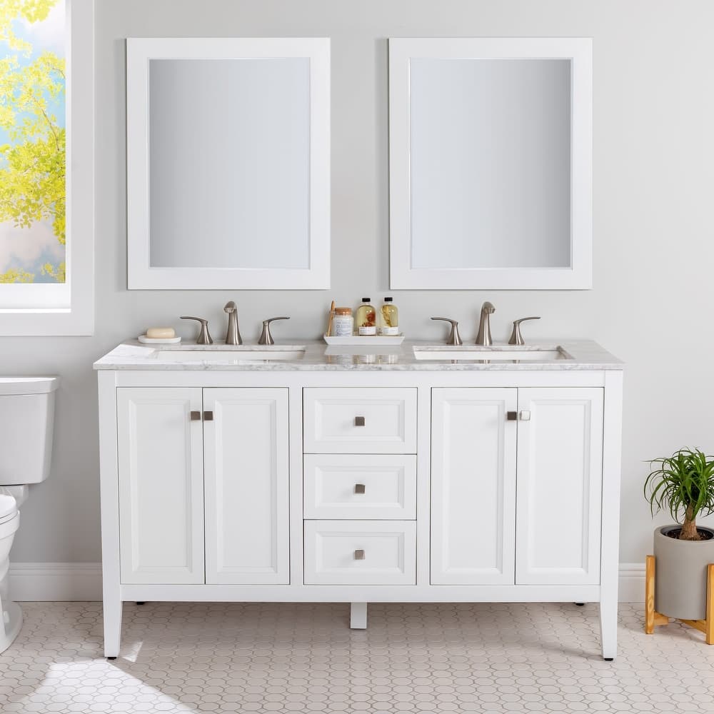 Cartland 61" Double-Sink Bathroom Vanity With 2 Cabinets, 3 Drawers, and Sink Top - 61 in.