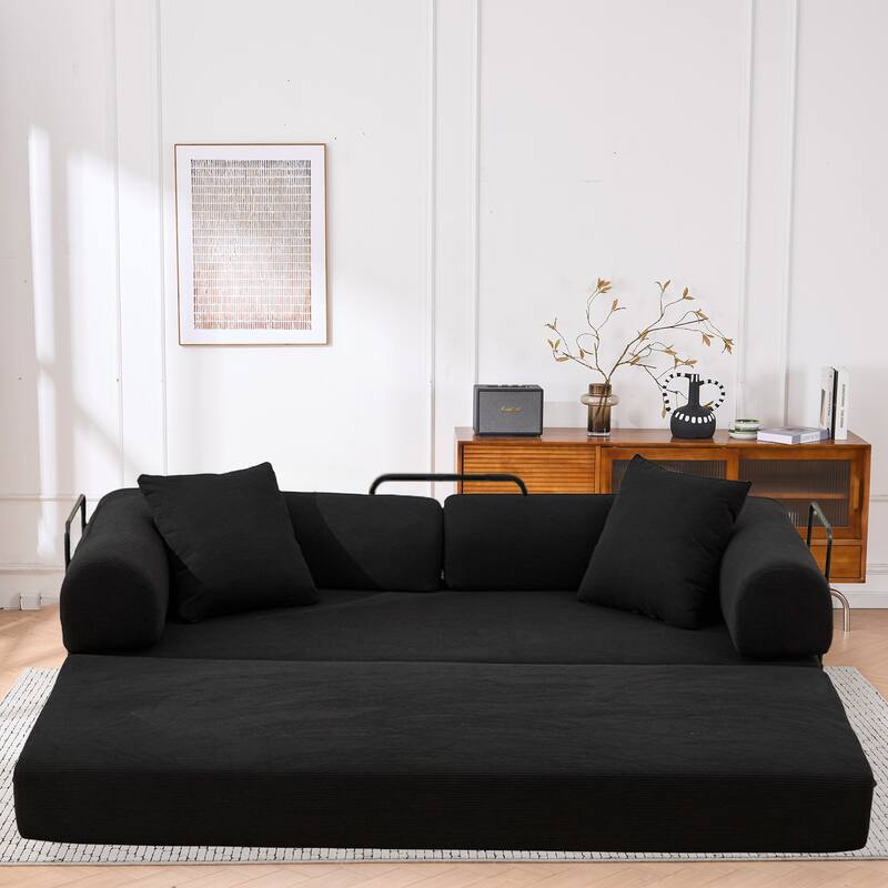 Convertible Sofa Bed, Folding Floor Couch Loveseat with Pillows, Corduroy Multi‑Mode Lounger, Sleeper Mattress