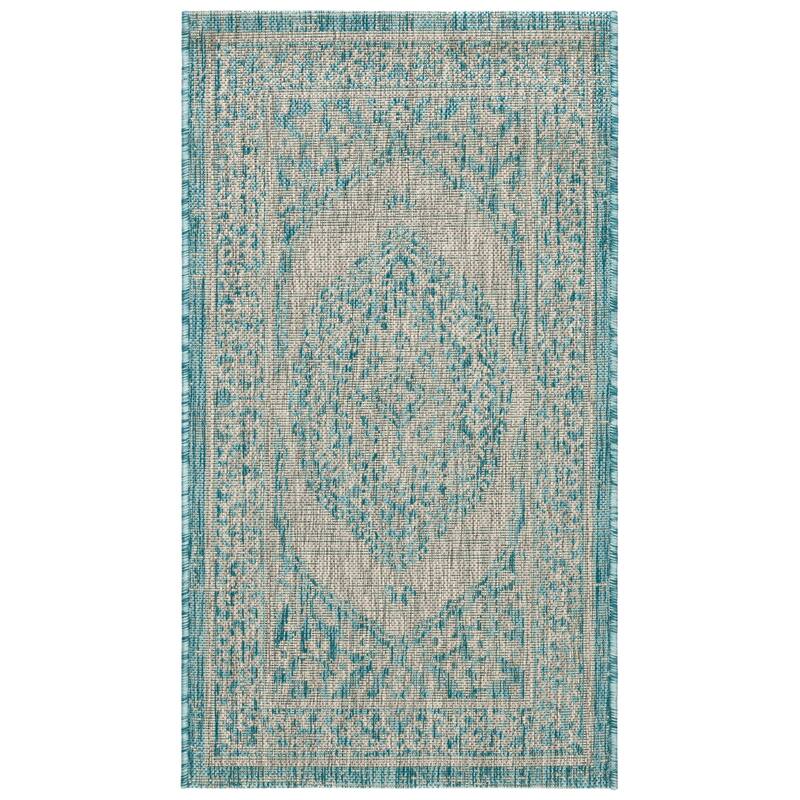 SAFAVIEH Courtyard Thoma Medallion Indoor/ Outdoor Waterproof Patio Backyard Rug - 2' x 3'7" - Light Grey/Aqua