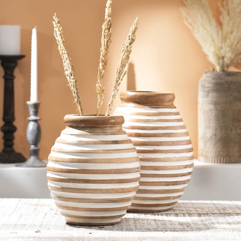 Handcrafted Wooden Accent Vase for Living Room - 9x11 Inch Table Decor