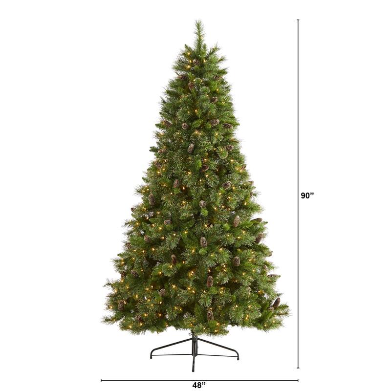 7.5' Pre-Lit Golden Tip Washington Pine Artificial Christmas Tree, Clear LED Lights - 7.5 Foot