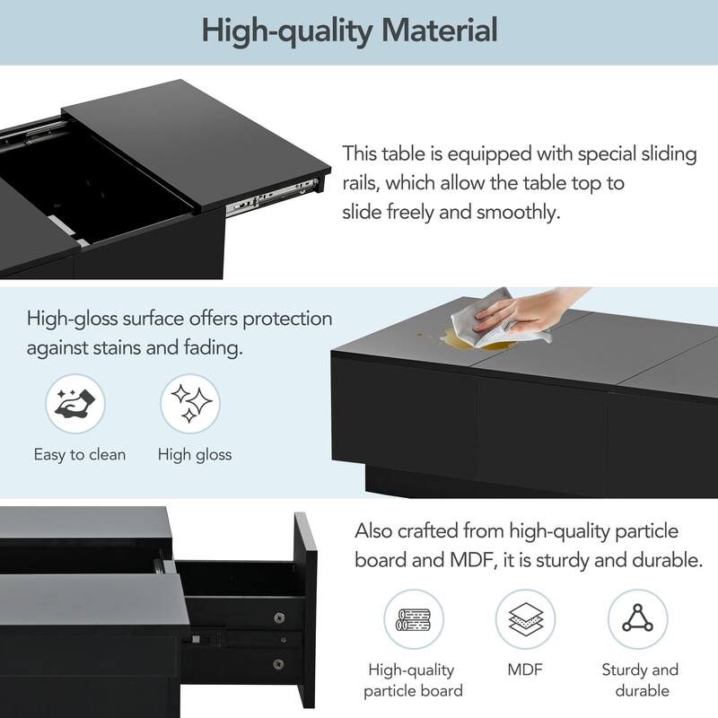 Extendable Coffee Table with 2 Drawers and Sliding Top