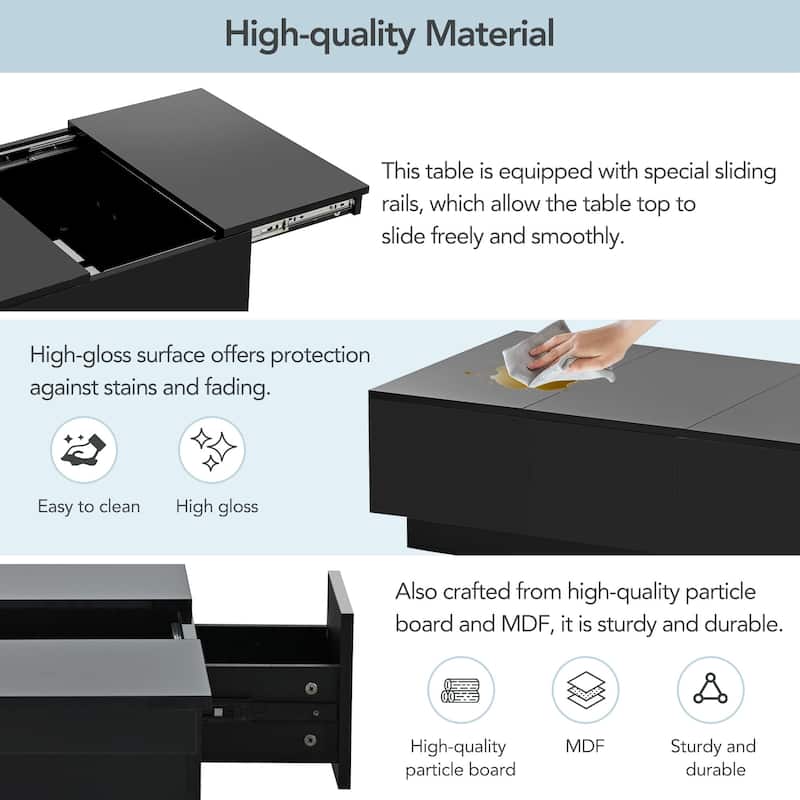 Stylish Coffee Table with 2 Storage Compartments, 2 Drawers and Sliding desktop, for Living Room, Black