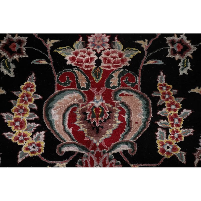 Floral Black Aubusson Chinese Area Rug Hand-Knotted Wool Carpet - 8'3"x 10'0"
