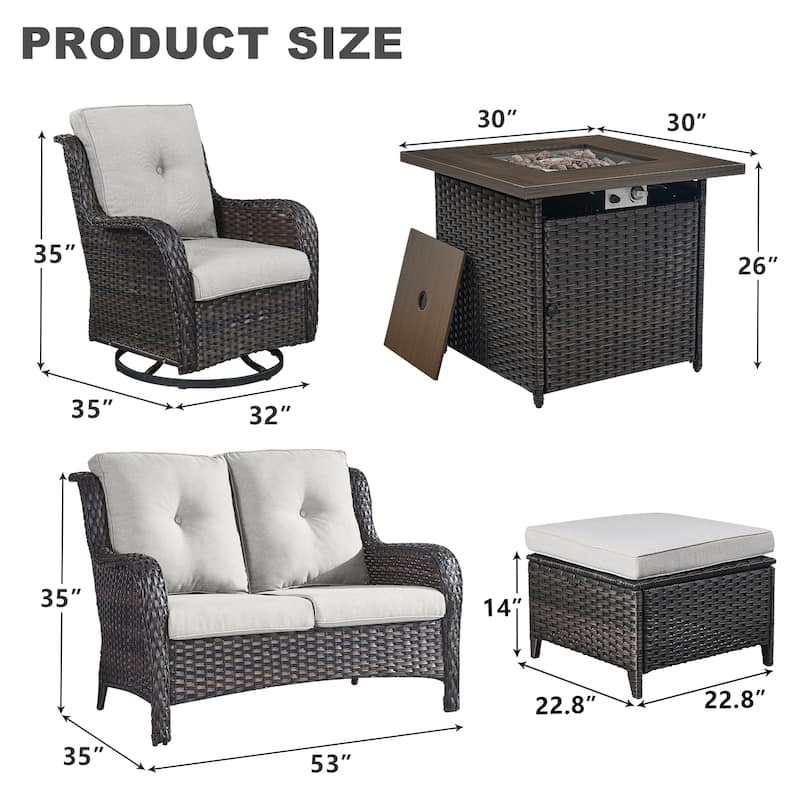 Patio Loveseat Sofa with Swivel Chair Ottoman Table