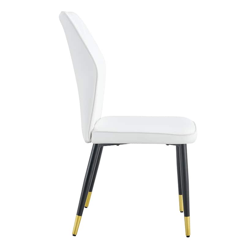 8 Modern Dining Chairs With Stylish Pu Patterned Backrest And Black Metal Legs For Kitchen, Bedroom And Office