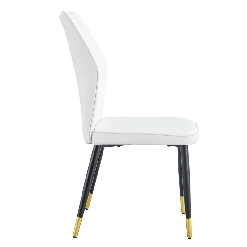 Roomfitters PU Dining Chairs with Patterned Backrest and Black Metal Legs, Upholstered Modern Set of 8 for Dining