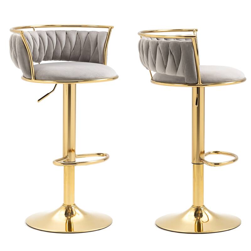 Set of 2 Velvet Adjustable Swivel Bar Stools