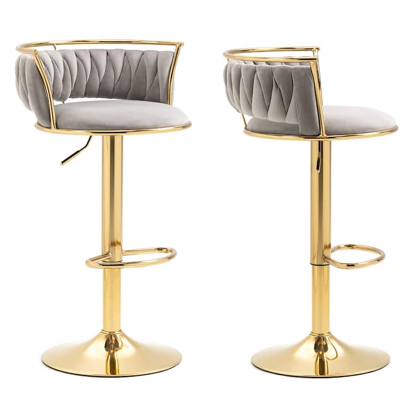 4 Set Modern Velvet Adjustable Swivel Bar Stools with Metal Frame
