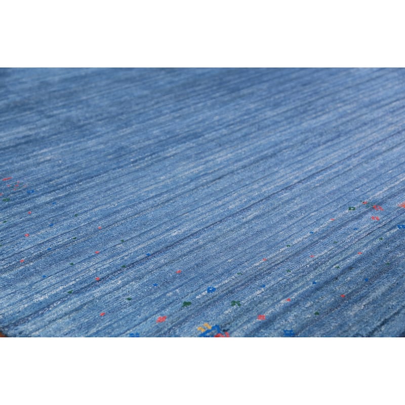 Blue Gabbeh Indian Area Rug Hand-Knotted Silk Carpet - 8'10" x 11'5"