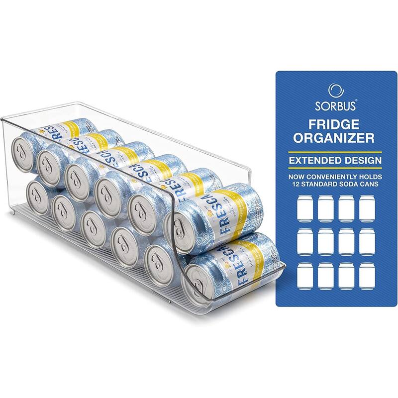 Sorbus Soda Can Organizer for Refrigerator Can Holder, Holds 12 Cans, BPA-Free, Clear Design 2-Pack