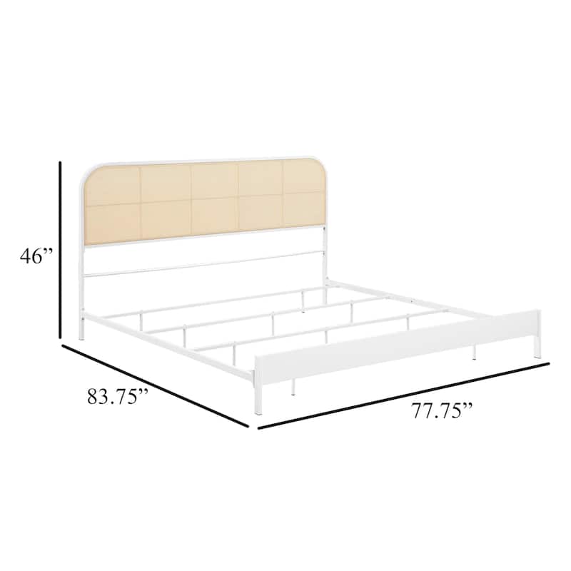Ammy King Bed, Radio Weave Headboard, Brown Faux Rattan, White Metal