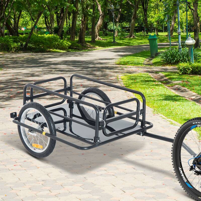 Aosom Bike Cargo Trailer for Hefty Loads with Foldable Compact Design, Bike Wagon Bike Trailer - Black