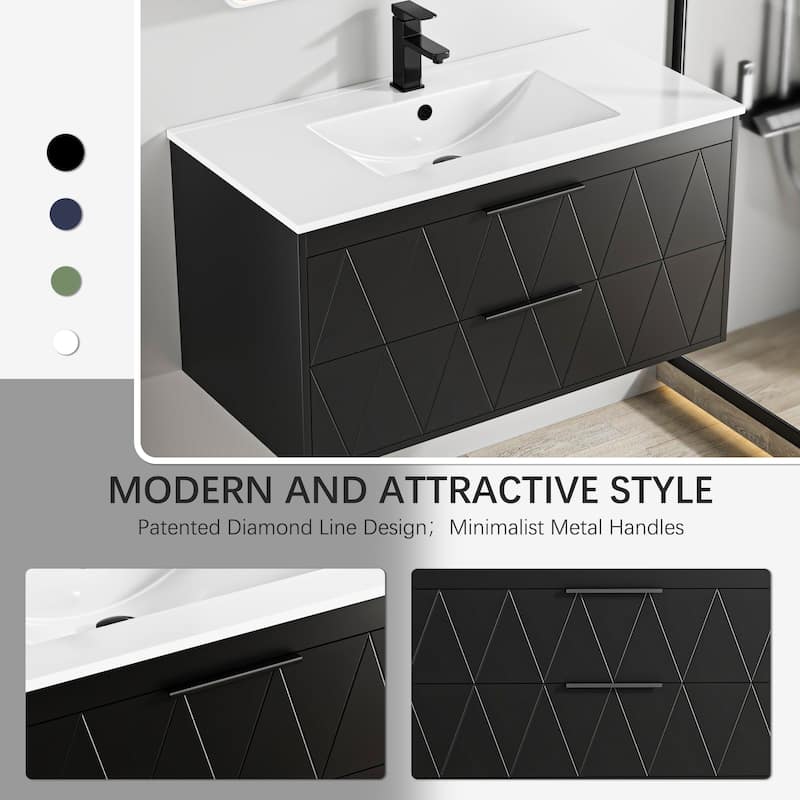 24"/30"/36"/48" Ceramic Vessel Sink Wall Mounted Bathroom Vanity Set
