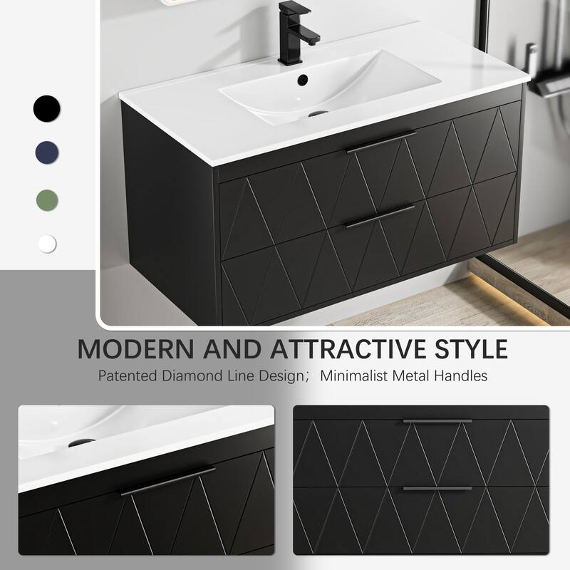 Bathroom Wall Mounted Cabinet Vanity Set with Side Cabinet