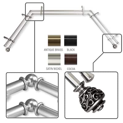 InStyleDesign Charlie 13/16" Double Bay curtain rod 20"-36", 38"-72"