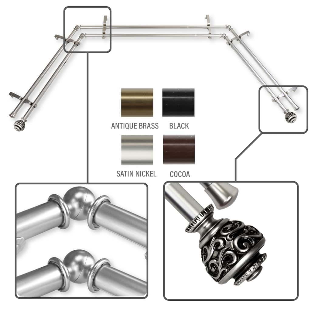 InStyleDesign Charlie 13/16" Double Bay curtain rod 20"-36", 38"-72"