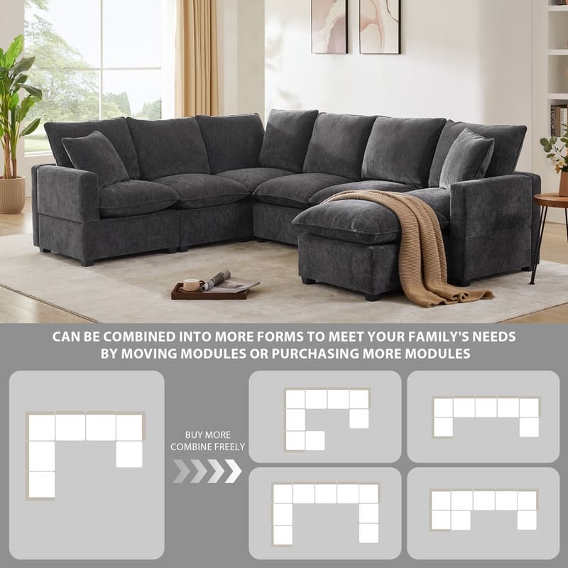 Modern Chenille Multi-Seat Sectional Sofa