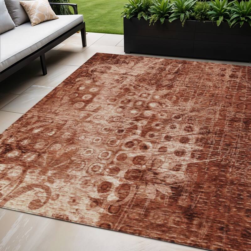 HomeRoots Ikat Transitional Rectangle Outdoor Rug - 5' X 8'