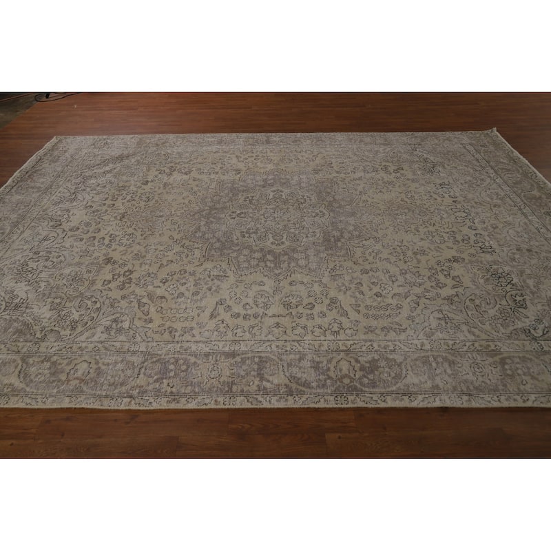Distressed Tabriz Persian Vintage Rug Hand-Knotted Wool Carpet - 8'4" x 10'10"