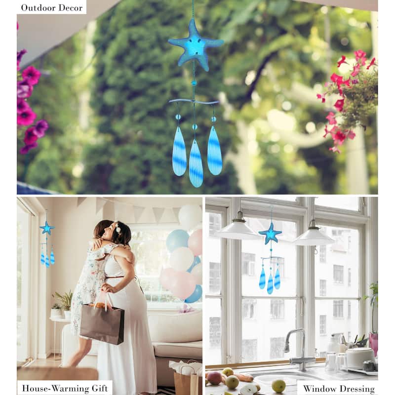 CoTa Global Blue Starfish Hanging Sea Glass Wind Chime - 26.38 Inch