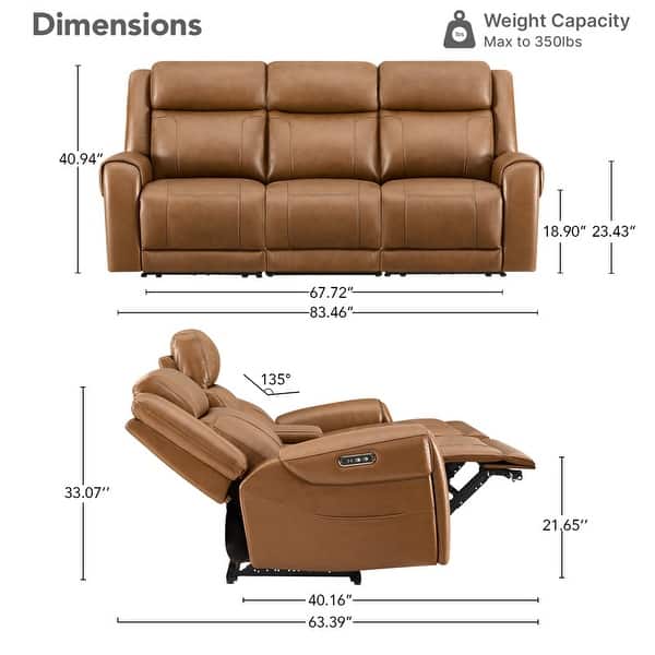 dimension image slide 6 of 14, Leo Power Wall Hugger Reclining Sofa with Multi-Function Console