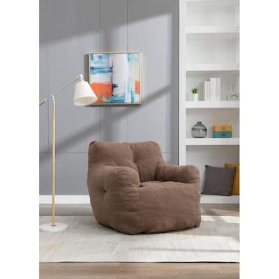 Grondin Mid-Century Modern Faux Fur Fabric Upholstery Bean Bag Chair Tufted Foam Padding Lazy Sofa with Armrests