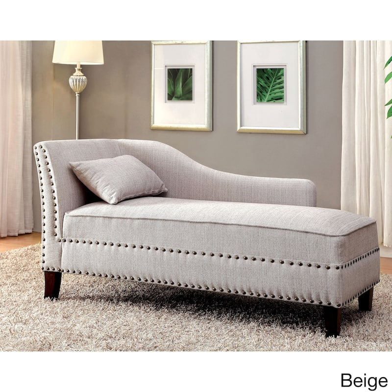 Sing Transitional Fabric Upholstered Nailhead Trim Chaise Lounge Chair by Furniture of America - Beige