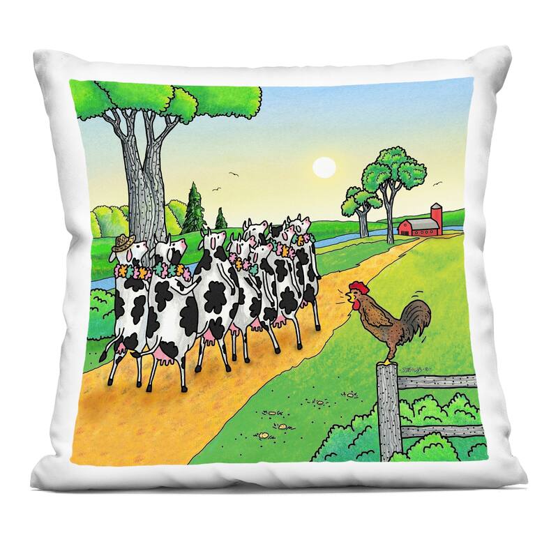 Stupell Funny Cows Come Home Decorative Printed Throw Pillow Design by Roger Straub - Accent - Polyester - Green - Single