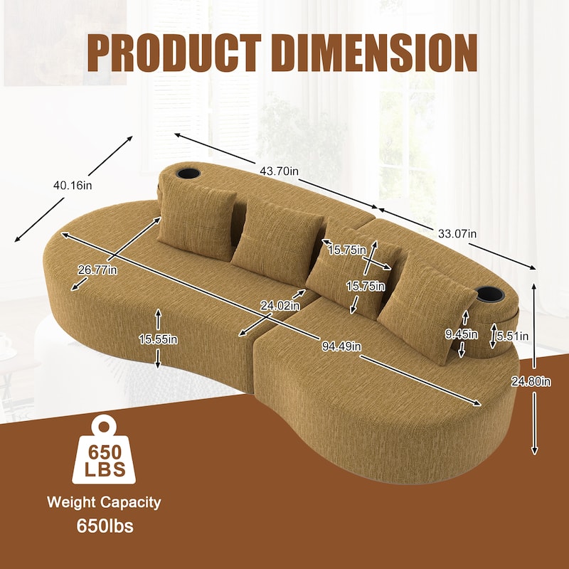 Modern Curved Sectional 3 Seat Minimalist Elegant Half Moon Sofa Compressed Modular Sectional Sofa for Living Room, Office