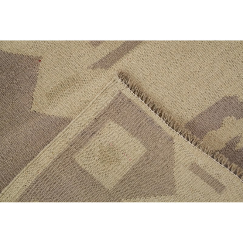 Hand Woven Oriental 100% Wool Carpet Southwestern Tribal Beige & Ivories Kilim Runner Rug - 7' 11'' X 2' 2''